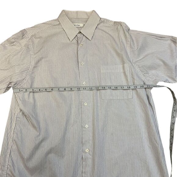 MENS CALVIN KLEIN White Purple Stripe Button Up Dress Shirt L - Picture 6 of 8